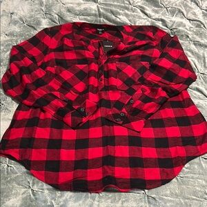 Torrid Red and Black Collar Long Sleeve Button Down Shirt